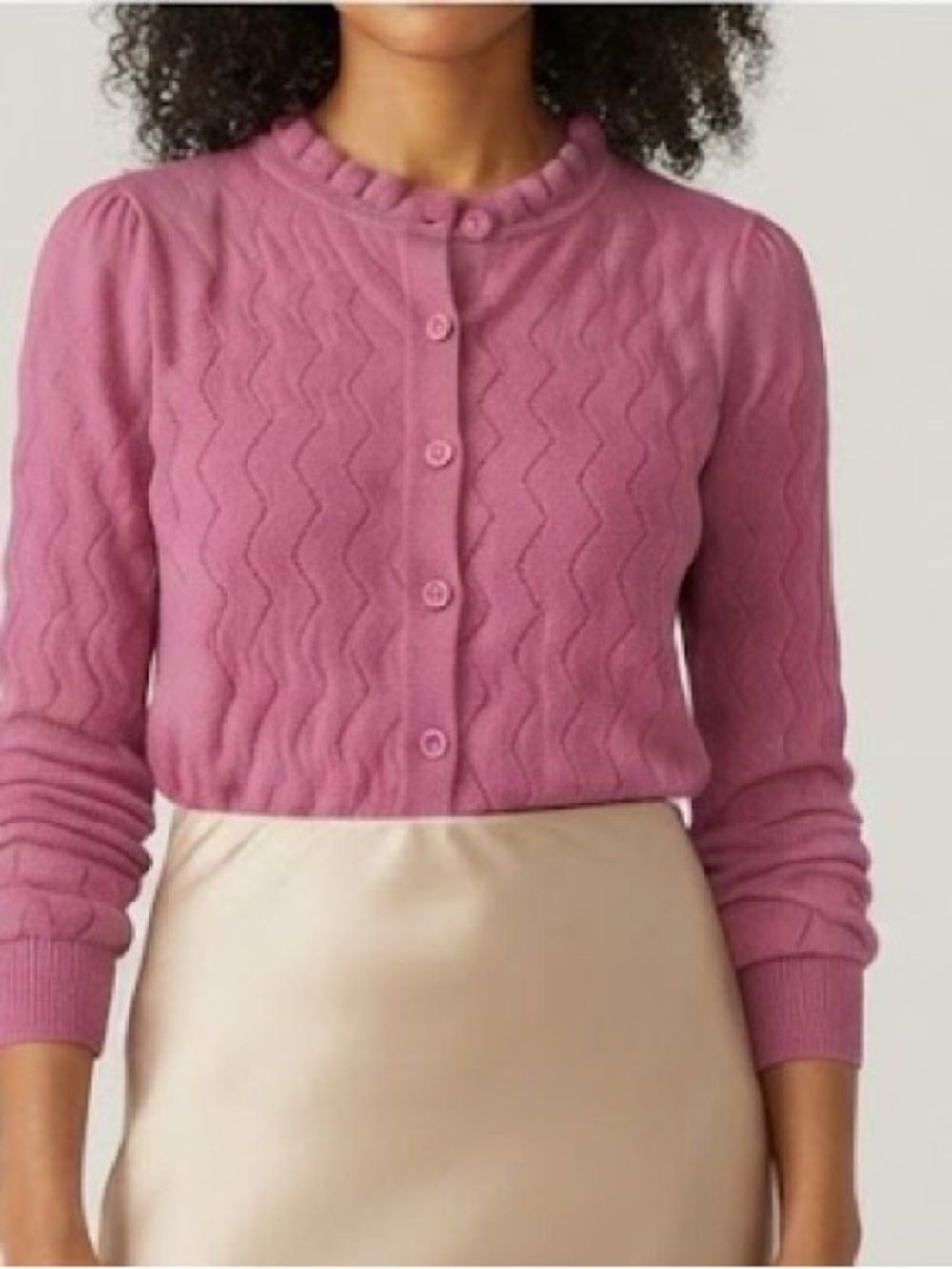 French Connection Raspberry Pink Textured Knit Button Up Cardigan Pullover - Picture 4 of 12